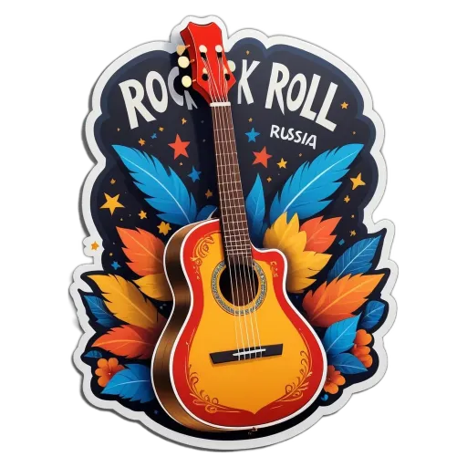 A sticker of a guitar and the words rock n roll.