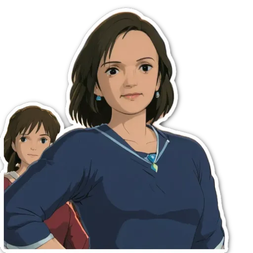 A woman in a blue shirt and earrings standing next to another woman.