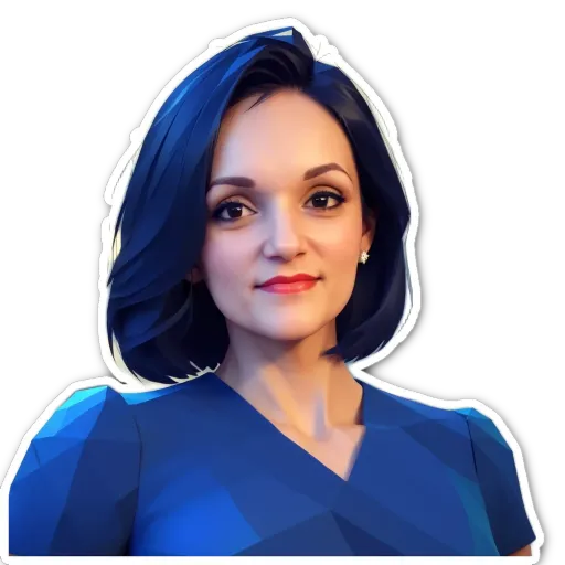 A blue colored woman with a red lips sticker is shown.