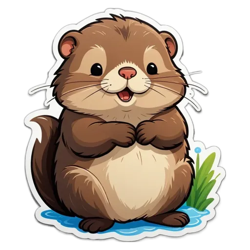 A sticker of a beaver with a mouth that is open.