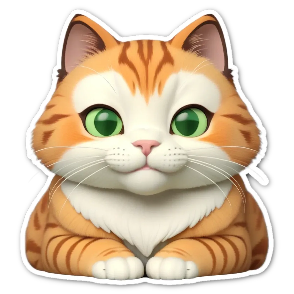 An orange and white cat with green eyes is sitting up.