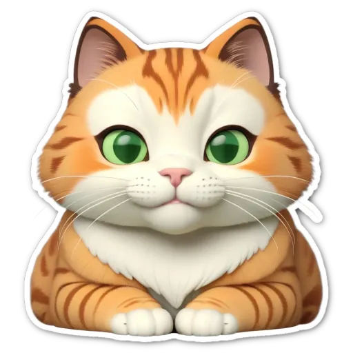 An orange and white cat with green eyes is sitting up.
