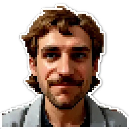 A man's face is stickerised.