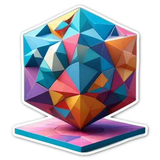 A colorful geometric sticker of a cube.