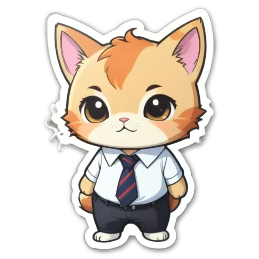 A cartoon cat wearing a tie and standing up with his eyes closed.