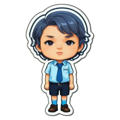 A boy is wearing a blue shirt and tie.