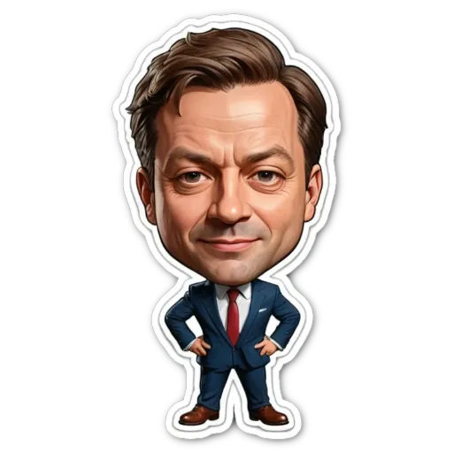 A cartoon picture of a man wearing a suit and red tie.