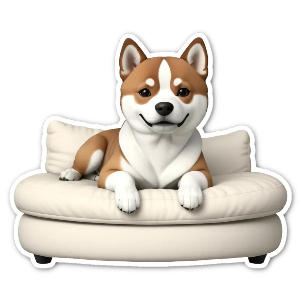 A cartoon dog sitting on a white couch.