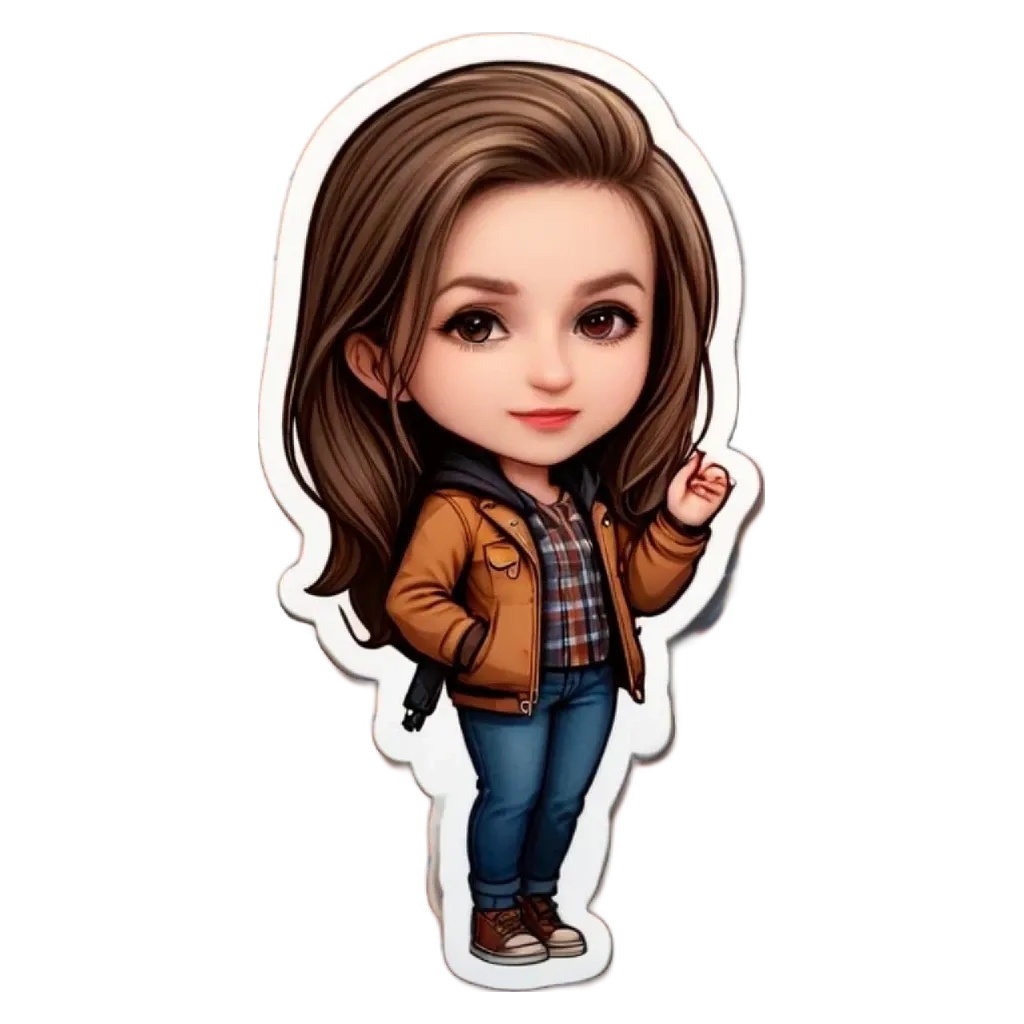 A girl is standing with her hand on her hip and wearing a brown jacket.