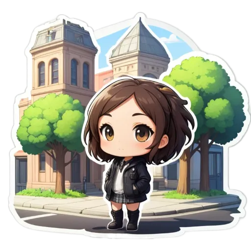 A girl is standing in the street and she is looking at the camera.