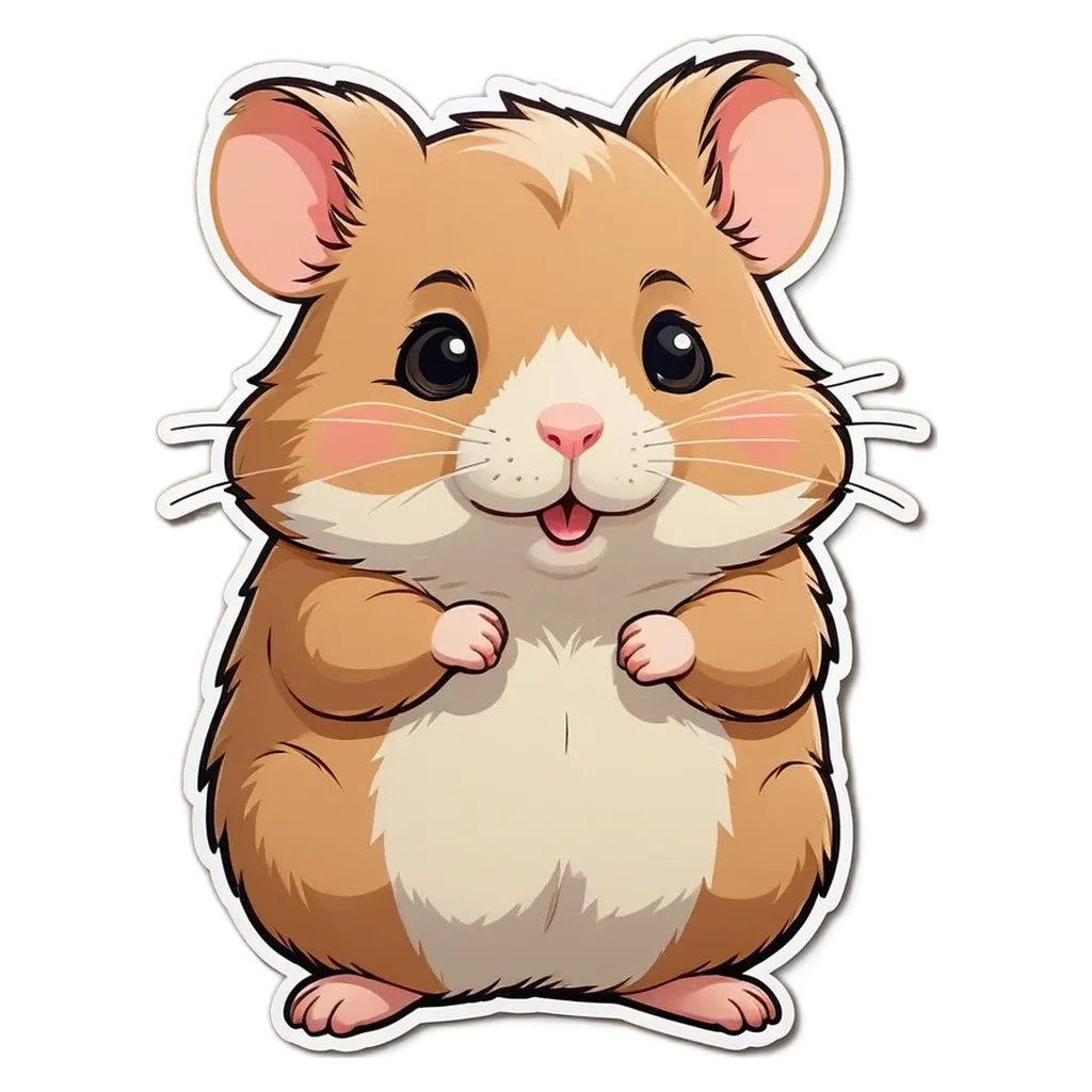 A hamster that is cut out from a sticker that is on a black background.