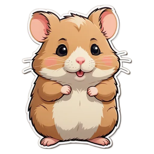 A hamster that is cut out from a sticker that is on a black background.