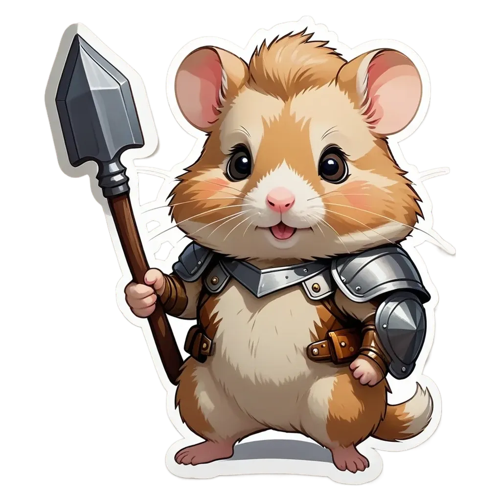 A cartoon picture of a hamster that is a knight.