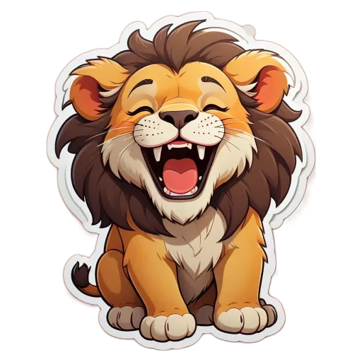 A lion with a sticker on his face.