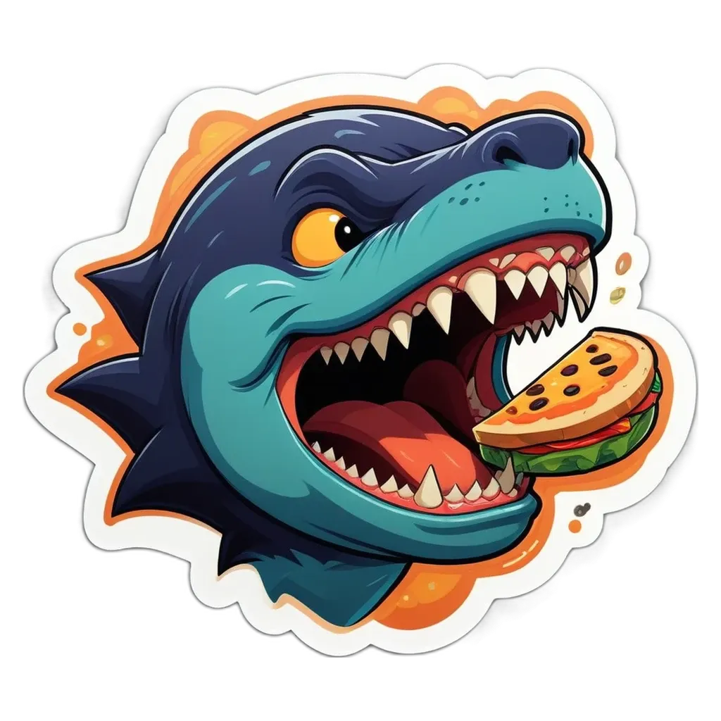 A cartoon depiction of a lion eating a sandwich.