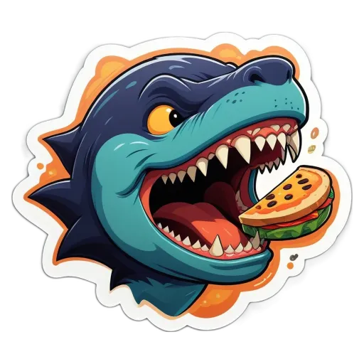 A cartoon depiction of a lion eating a sandwich.