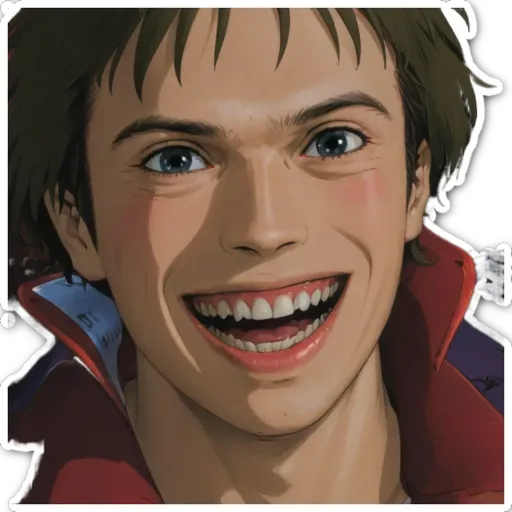 A cartoonish drawing of a boy with a big smile and teeth.