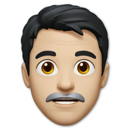 A black and white face with a mustache and eyes.