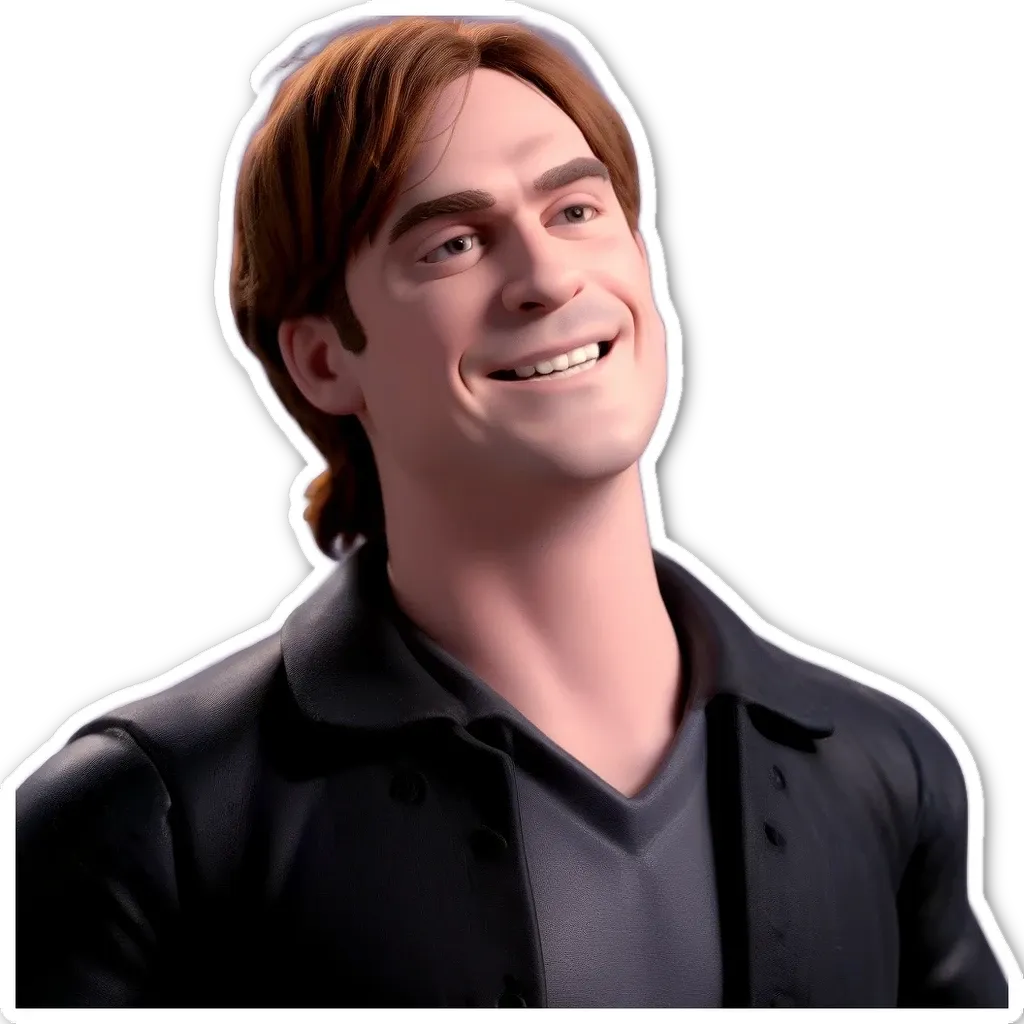 A man with a sticker on his face that makes him smile.