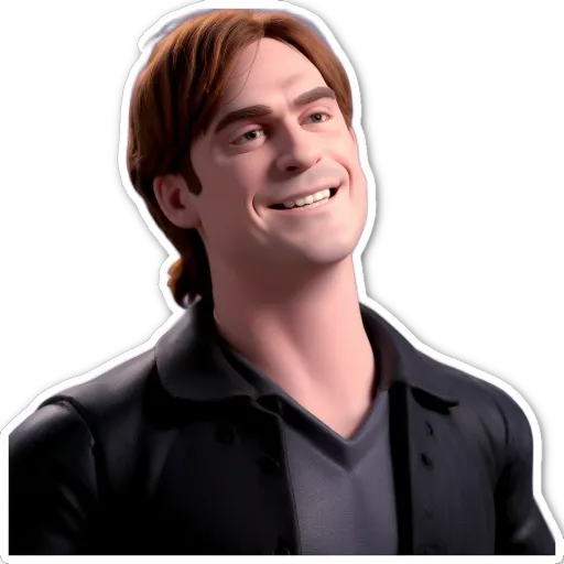 A man with a sticker on his face that makes him smile.