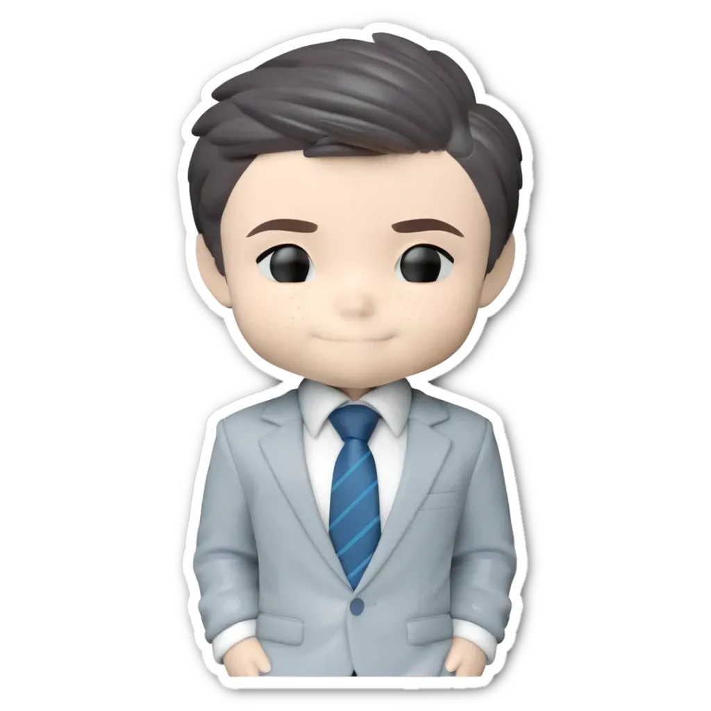 A small cartoon character wearing a suit and tie.