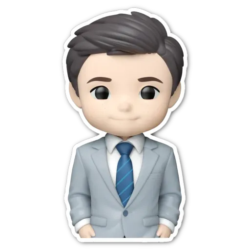 A small cartoon character wearing a suit and tie.
