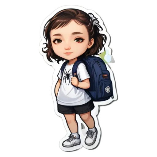 A child wearing a backpack and short shorts.