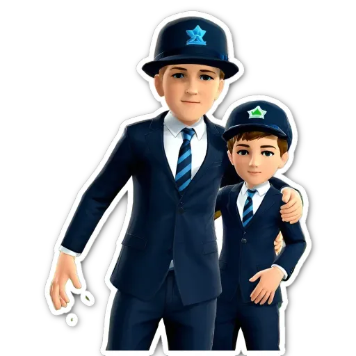 Two men in suits and hats, one is hugging the other.