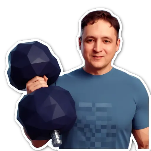 A man holding two weights in his right hand.