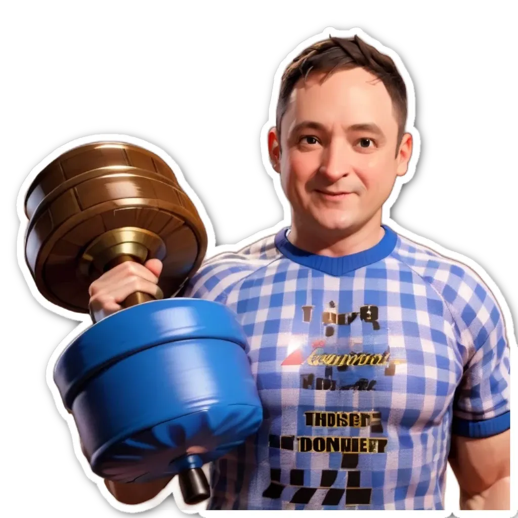 A man with a blue weight lifting bar.