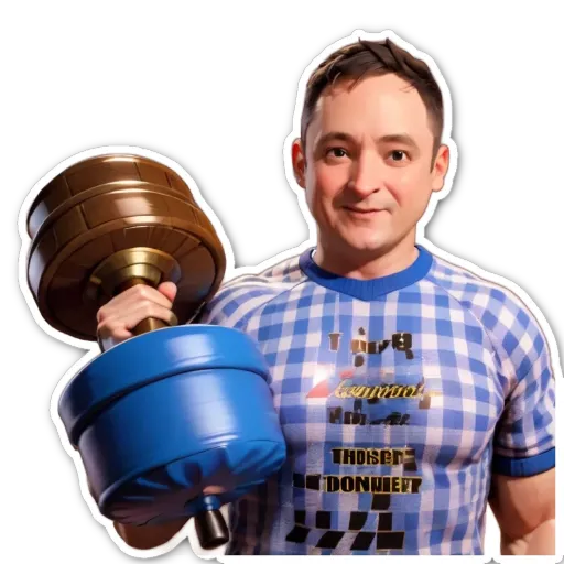 A man with a blue weight lifting bar.