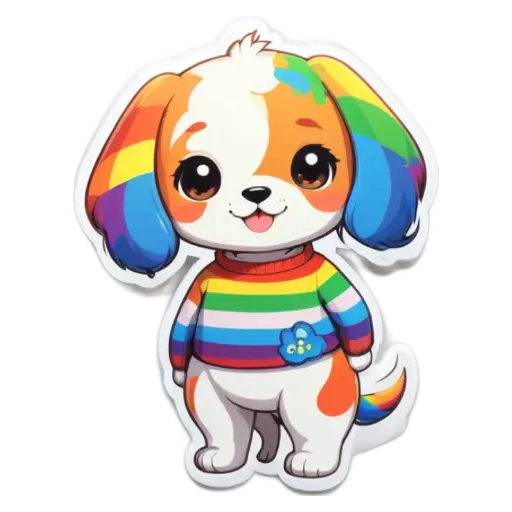 A dog that has rainbow colors on it.