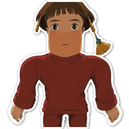 A cartoon person with a black background and red shirt.