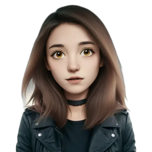 A girl with a black jacket and her picture is being used.