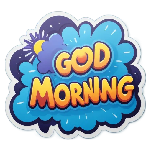 A sticker that says God Morning in blue with a flower in the middle.