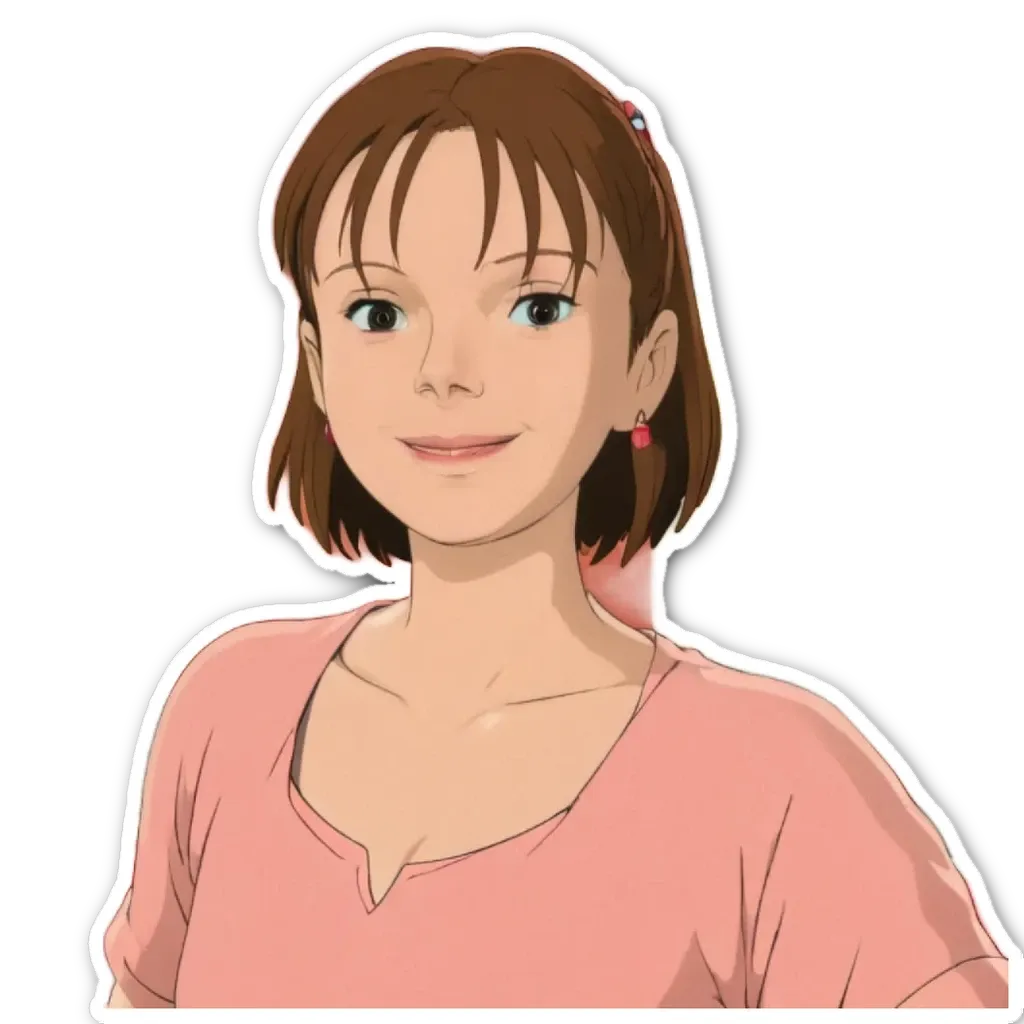 A girl with a pink shirt is smiling.