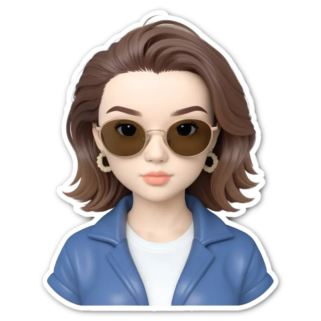 A girl wearing sunglasses and a blue jacket.