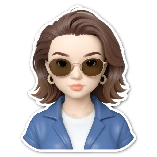 A girl wearing sunglasses and a blue jacket.