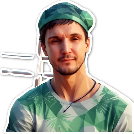 A man wearing a green bandana is smiling.