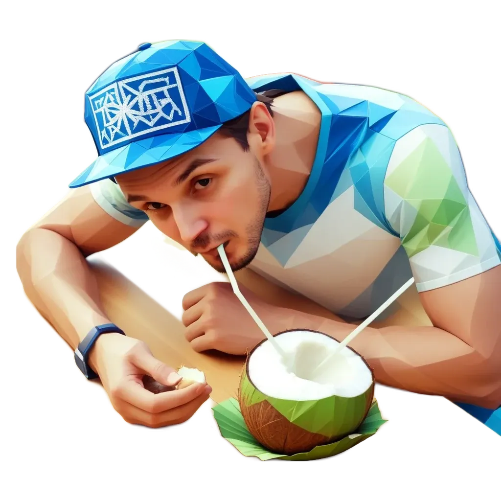 A man is eating a piece of coconut while laying down.