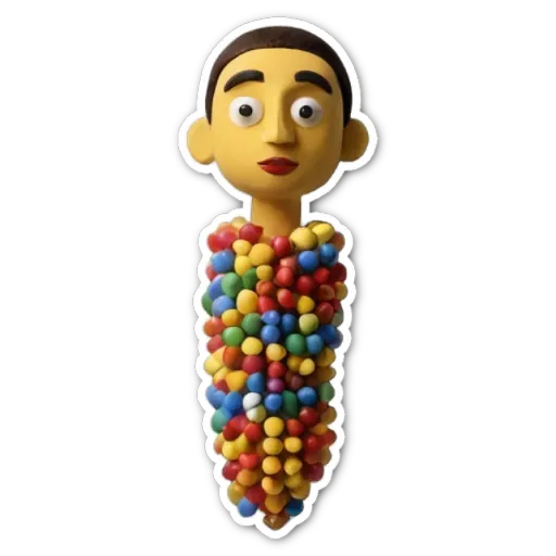 A colorful candy corn cob with multicolored balls on it.