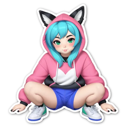 A cartoon character that is pink and blue.