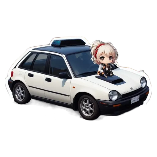 A girl is sitting on top of a car.