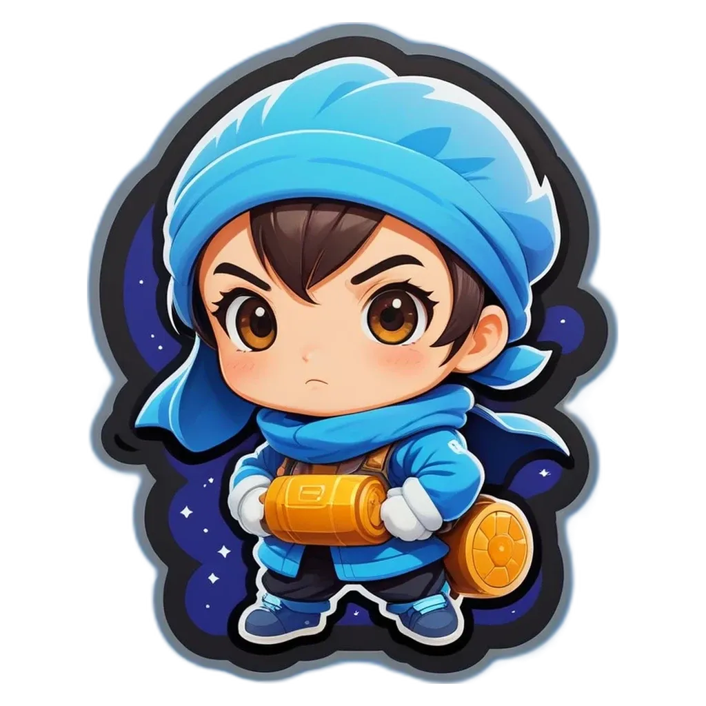 A boy wearing a blue hat carrying a large orange ball is standing in front of a black background.