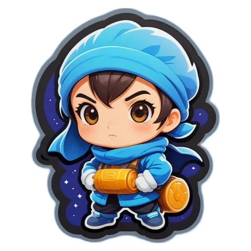 A boy wearing a blue hat carrying a large orange ball is standing in front of a black background.