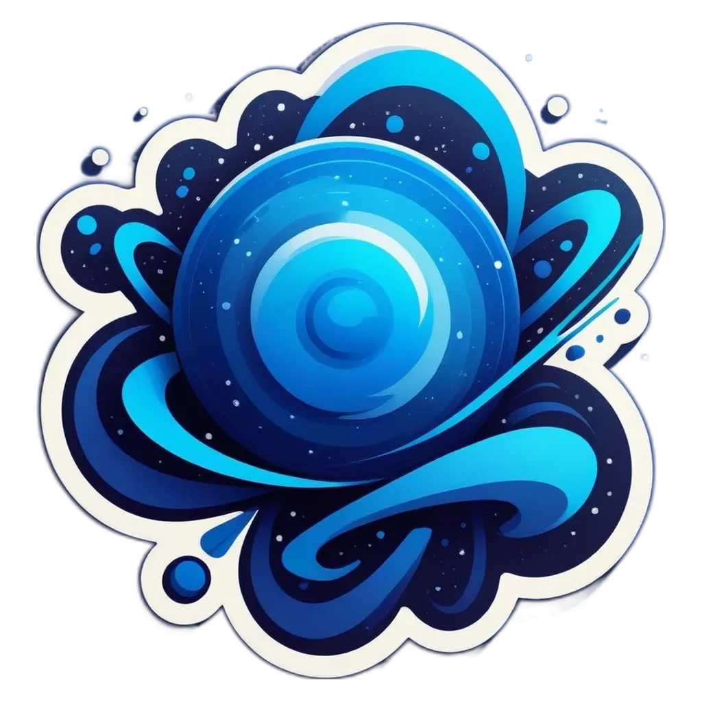 A logo of a planet with a ball in the center of it.