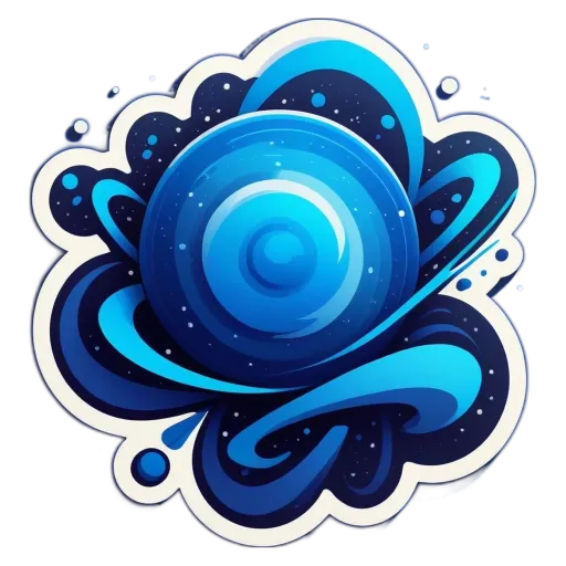 A logo of a planet with a ball in the center of it.