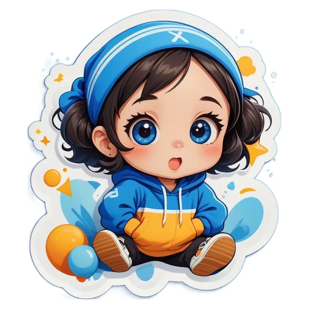 A girl with blue and yellow hoodie is sitting down.