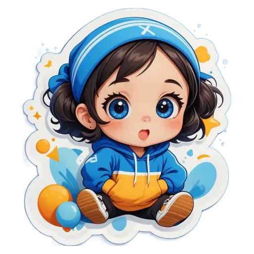 A girl with blue and yellow hoodie is sitting down.