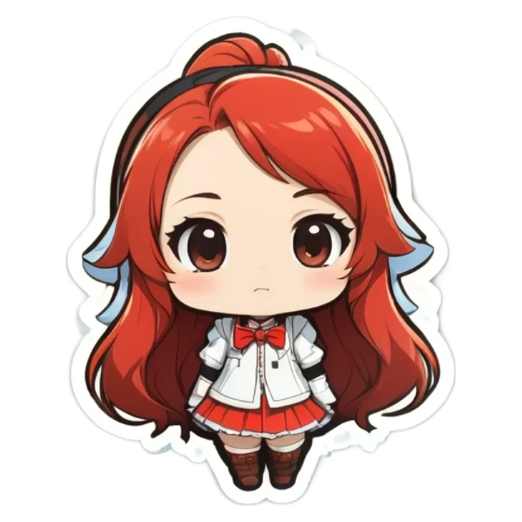 A girl with red hair and a white jacket.
